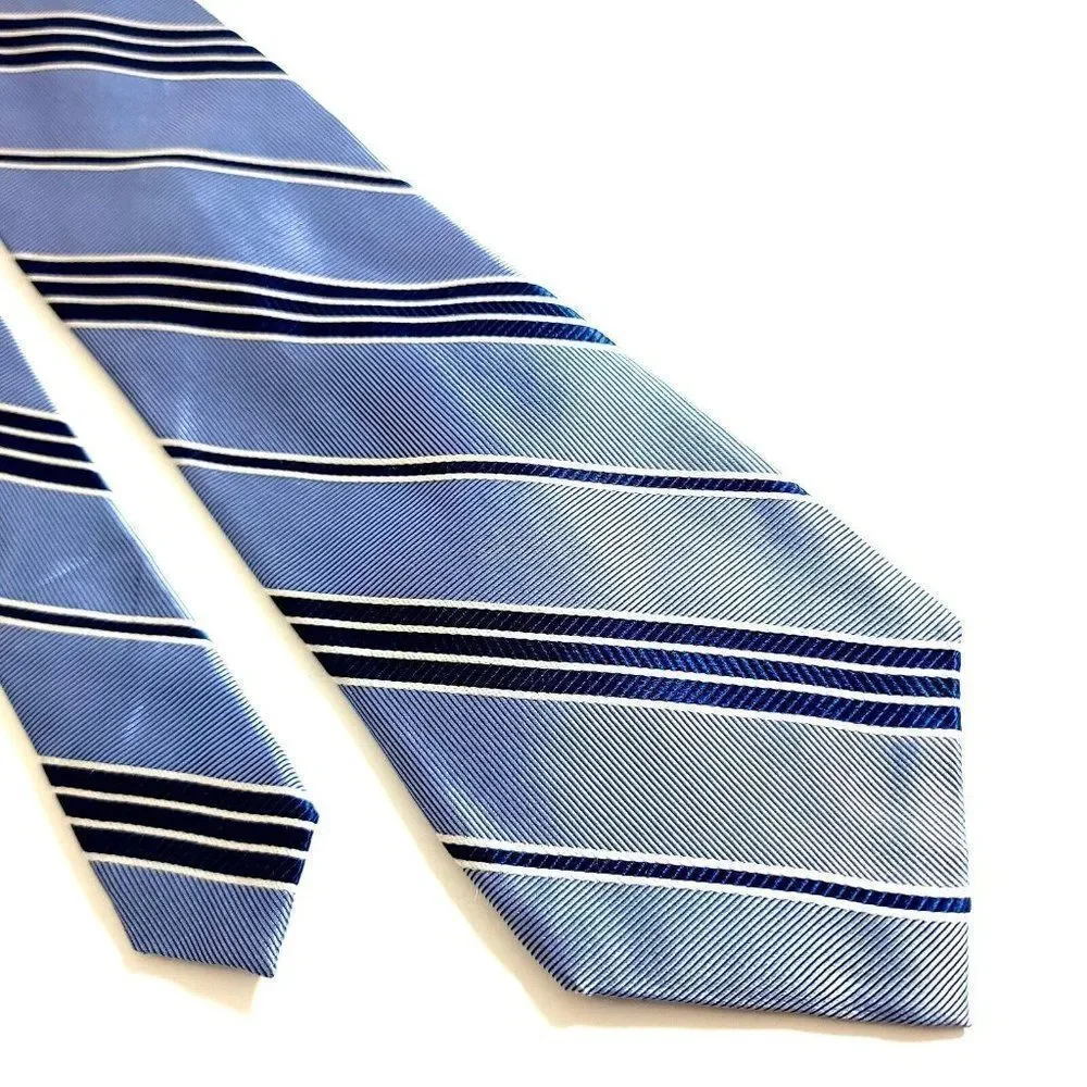 Paul Fredrick Blue Striped‎ Woven Silk Tie